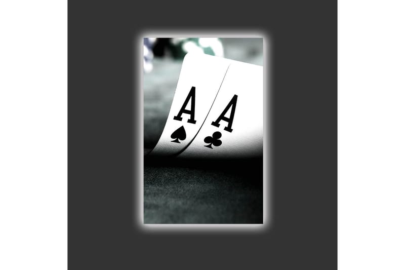 Canvas-taulu LED-valaistuksella - Pelikortit, joissa kaksi ässää keskipisteenä - Musta / Valkoinen / Vihreä - Sisustustuotteet - Taulu & taide - Canvas-taulu