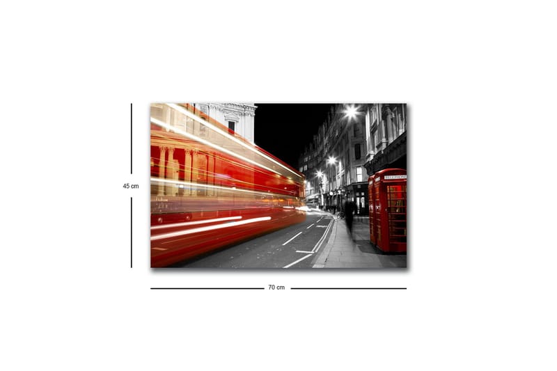 Canvas-taulu LED-valaistuksella - Punainen bussi liikkeessä mustavalkoisella kaupunkikadulla - Punainen / Musta / Harmaa - Sisustustuotteet - Taulu & taide - Canvas-taulu