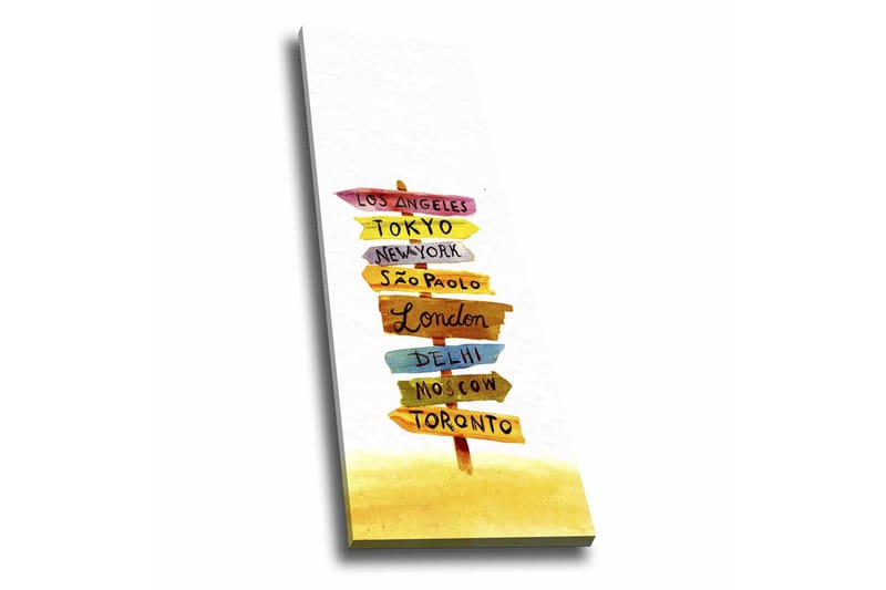 Canvas-taulu - Liikennemerkit kansainvälisillä kaupungeilla, Keltainen / Vaaleanpunainen / Sininen