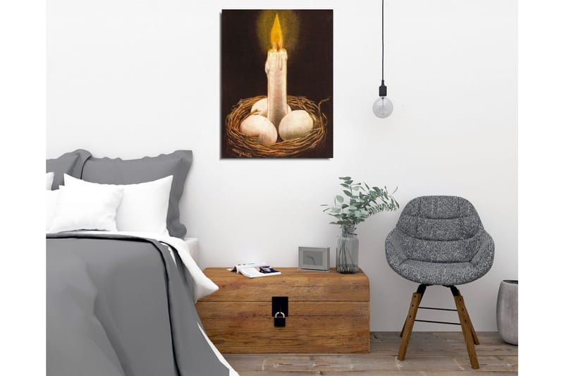 Canvas-taulu - Loistava valo pesässä munien kanssa - Valkoinen / Ruskea / Keltainen - Sisustustuotteet - Taulu & taide - Canvas-taulu