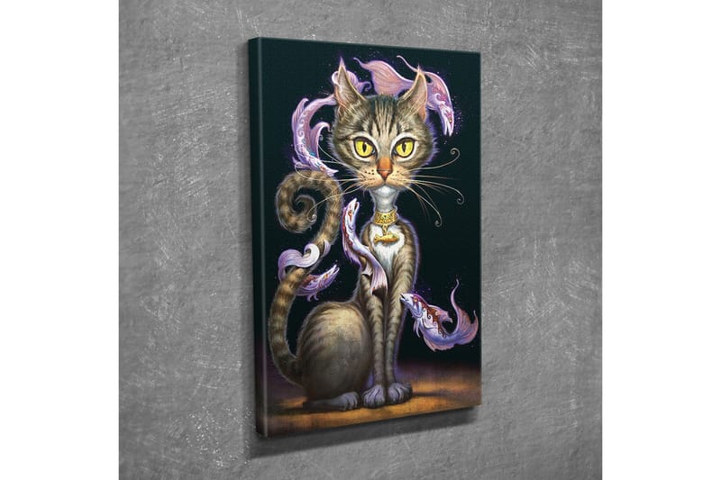 Canvas-taulu - Maaginen kissa, jolla on suuret keltaiset silmät ja pyörivä koristekala vartalonsa ympärillä - Musta / Violetti / Ruskea - Sisustustuotteet - Taulu & taide - Canvas-taulu