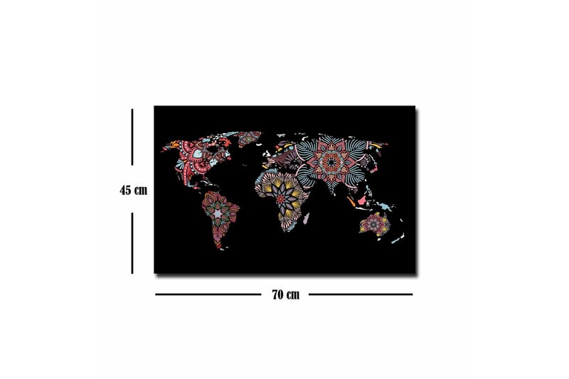 Canvas-taulu - Maailmankartta värikkäillä kukkakuvioilla - Punainen / Vihreä / Keltainen - Sisustustuotteet - Taulu & taide - Canvas-taulu