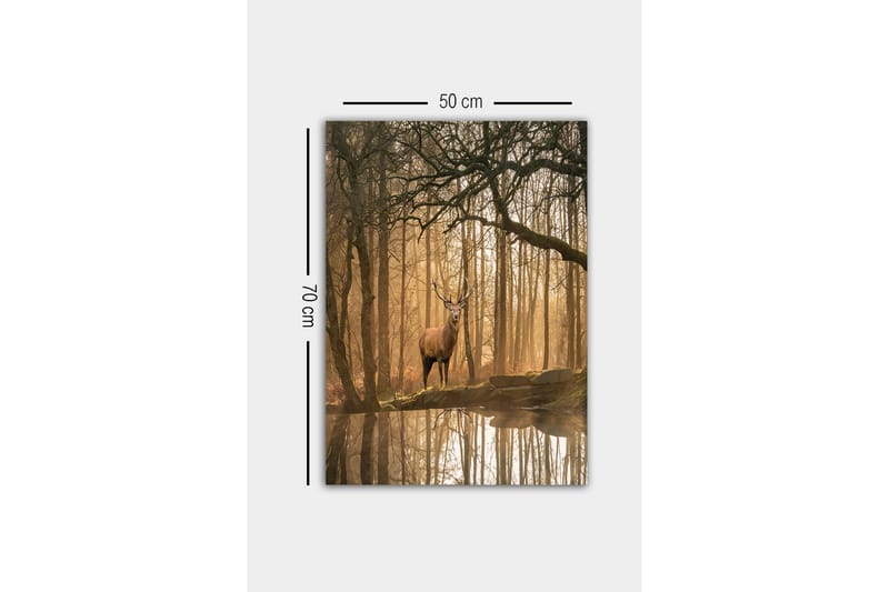 Canvas-taulu - Majesteettinen hirvi sumuisessa metsäympäristössä - Ruskea / Kulta / Vihreä - Sisustustuotteet - Taulu & taide - Canvas-taulu