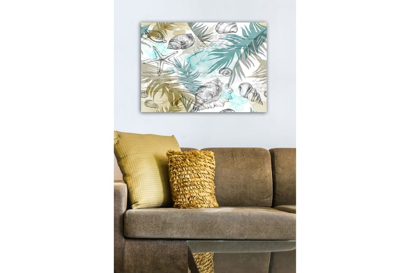 Canvas-taulu - Meriaihe simpukoilla ja palmunlehdillä - Sininen / Beige / Vihreä - Sisustustuotteet - Taulu & taide - Canvas-taulu