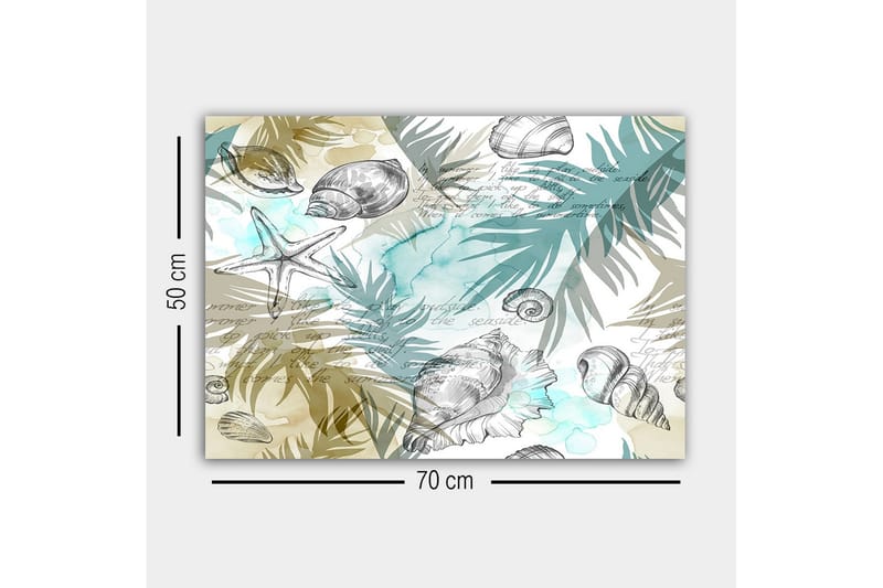 Canvas-taulu - Meriaihe simpukoilla ja palmunlehdillä - Sininen / Beige / Vihreä - Sisustustuotteet - Taulu & taide - Canvas-taulu