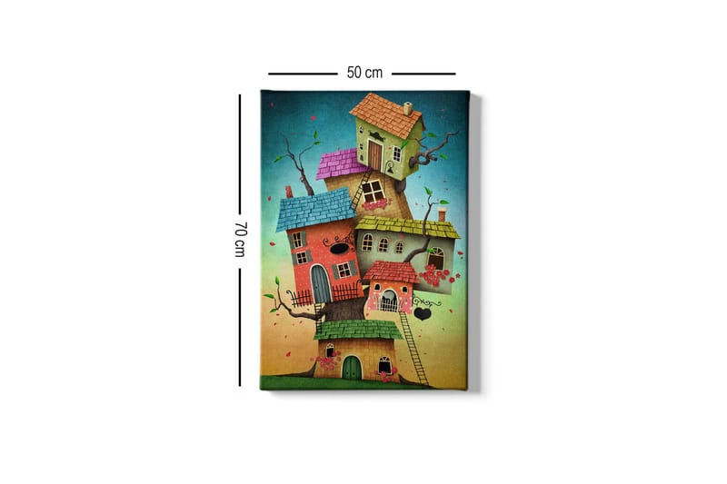 Canvas-taulu - Mielikuvituksellinen värikkäiden talojen rakentaminen puunrungosta - Vihreä / Punainen / Sininen - Sisustustuotteet - Taulu & taide - Canvas-taulu