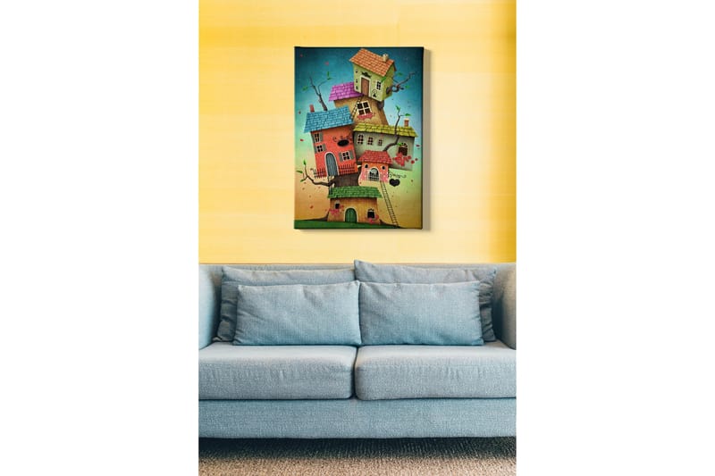Canvas-taulu - Mielikuvituksellinen värikkäiden talojen rakentaminen puunrungosta - Vihreä / Punainen / Sininen - Sisustustuotteet - Taulu & taide - Canvas-taulu