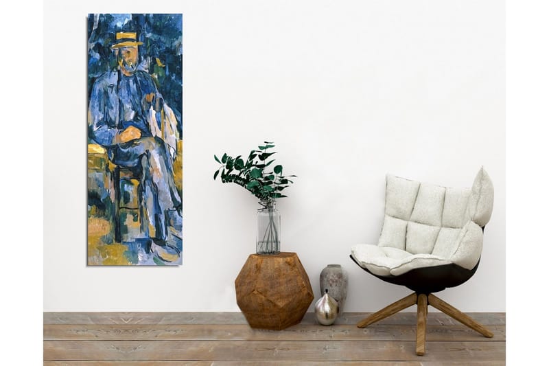 Canvas-taulu - Mies istuu koiran kanssa rennossa ympäristössä - Sininen / Beige / Vihreä - Sisustustuotteet - Taulu & taide - Canvas-taulu