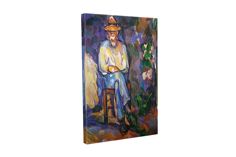 Canvas-taulu - Mies istuu tuolilla hattu päässään, Violetti / Sininen / Vihreä