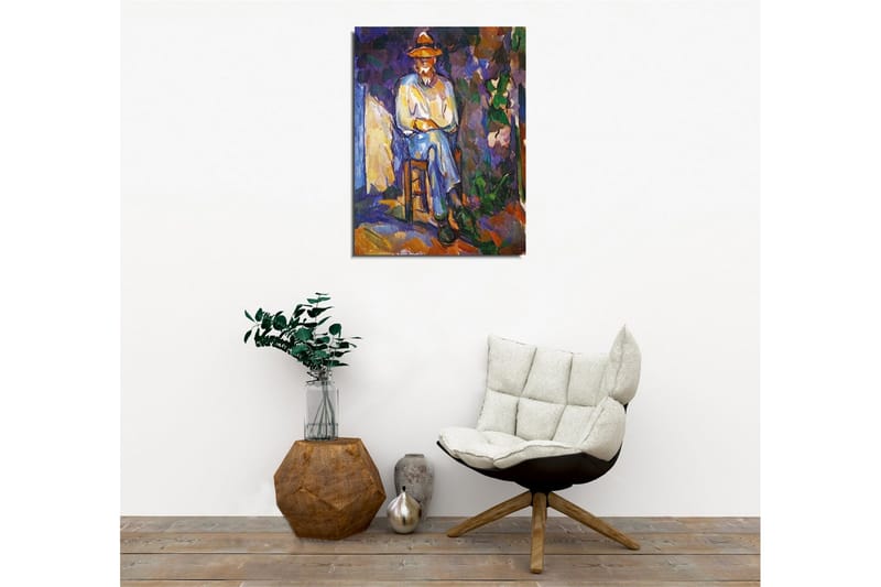 Canvas-taulu - Mies istuu tuolilla hattu päässään - Violetti / Sininen / Vihreä - Sisustustuotteet - Taulu & taide - Canvas-taulu