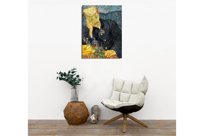 Canvas-taulu - Mietteliäs mies kukkakimpun kanssa - Tummansininen / Vihreä / Ihonväri - Sisustustuotteet - Taulu & taide - Canvas-taulu