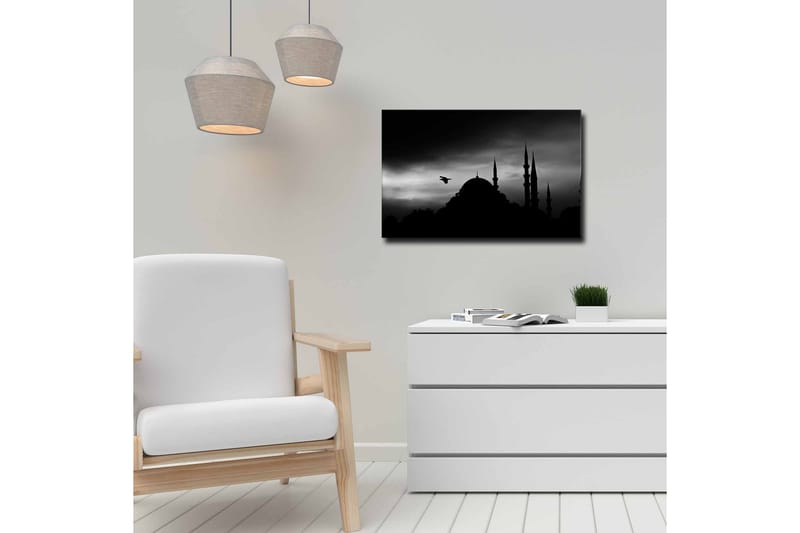 Canvas-taulu - Moskeijan siluetti tornin kanssa dramaattisella taivaalla - Musta / Harmaa - Sisustustuotteet - Taulu & taide - Canvas-taulu