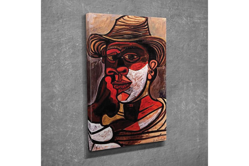 Canvas-taulu - Muotokuva miehestä, jolla on hattu ja vahvat kasvonpiirteet - Punainen / Musta / Valkoinen - Sisustustuotteet - Taulu & taide - Canvas-taulu