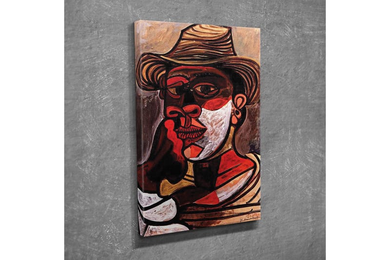 Canvas-taulu - Muotokuva miehestä, jolla on hattu ja vahvat kasvonpiirteet - Punainen / Musta / Valkoinen - Sisustustuotteet - Taulu & taide - Canvas-taulu