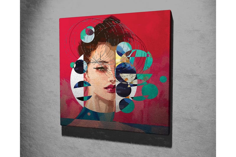 Canvas-taulu - Muotokuva naisesta, jolla on abstrakteja geometrisia muotoja ja värikkäitä ympyröitä - Punainen / Vihreä / Musta - Sisustustuotteet - Taulu & taide - Canvas-taulu