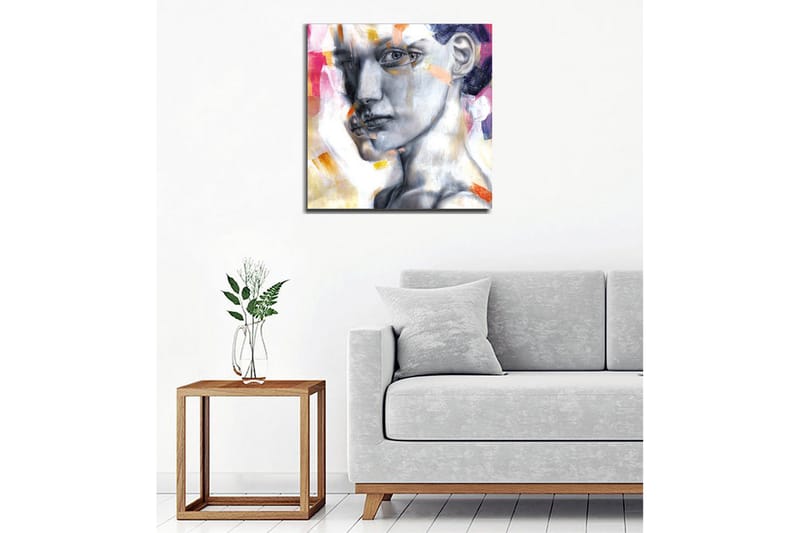 Canvas-taulu - Muotokuva naisesta, jolla on ilmeikäs ilme - Harmaa / Vaaleanpunainen / Oranssi - Sisustustuotteet - Taulu & taide - Canvas-taulu