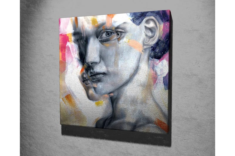 Canvas-taulu - Muotokuva naisesta, jolla on ilmeikäs ilme - Harmaa / Vaaleanpunainen / Oranssi - Sisustustuotteet - Taulu & taide - Canvas-taulu