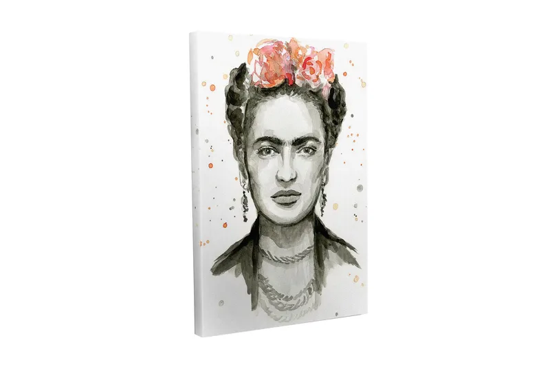 Canvas-taulu - Muotokuva naisesta, jolla on kukkia hiuksissaan, Harmaa / Vaaleanpunainen / Beige