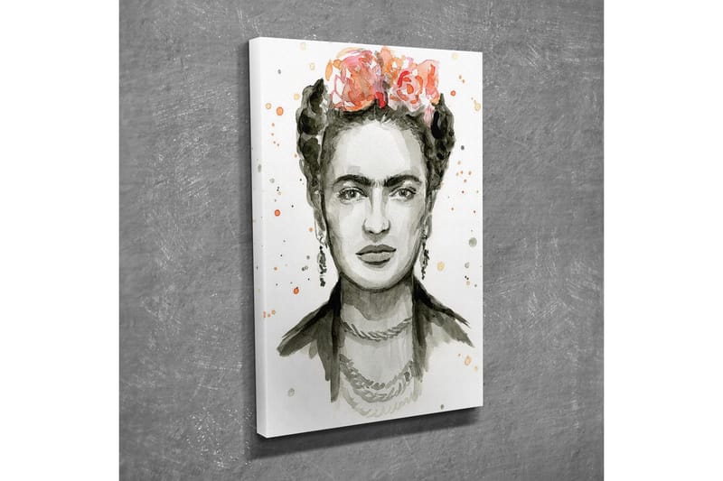 Canvas-taulu - Muotokuva naisesta, jolla on kukkia hiuksissaan - Harmaa / Vaaleanpunainen / Beige - Sisustustuotteet - Taulu & taide - Canvas-taulu