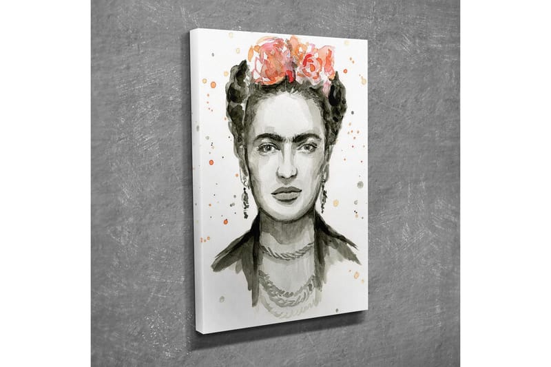 Canvas-taulu - Muotokuva naisesta, jolla on kukkia hiuksissaan - Harmaa / Vaaleanpunainen / Beige - Sisustustuotteet - Taulu & taide - Canvas-taulu