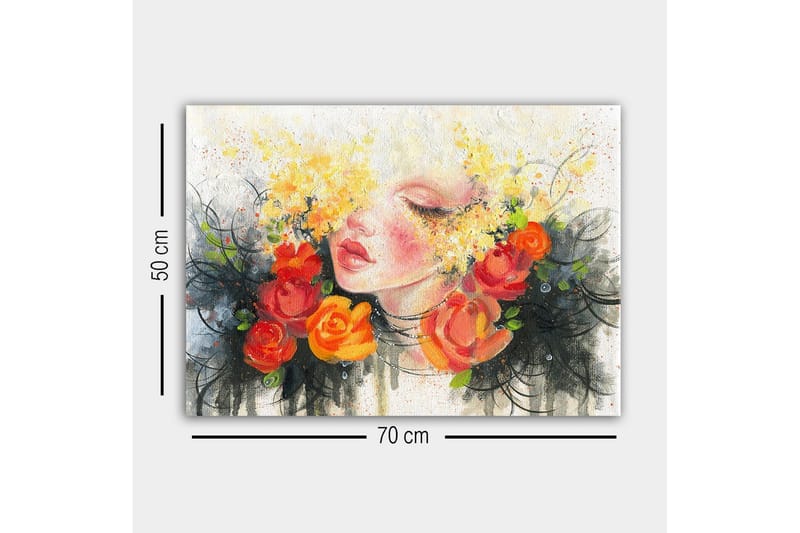 Canvas-taulu - Muotokuva naisesta, jolla on kukkia hiuksissaan - Oranssi / Keltainen / Musta - Sisustustuotteet - Taulu & taide - Canvas-taulu