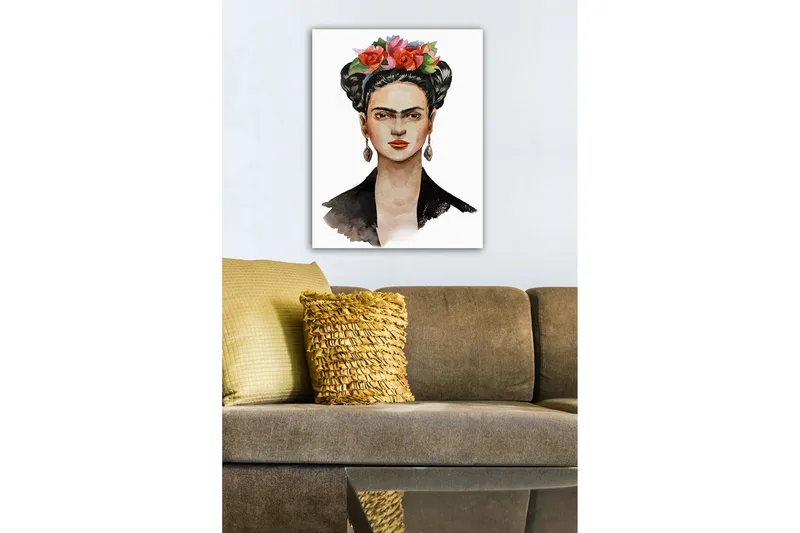 Canvas-taulu - Muotokuva naisesta, jolla on kukkia hiuksissaan - Punainen / Vihreä / Musta - Sisustustuotteet - Taulu & taide - Canvas-taulu