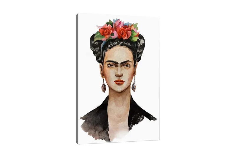 Canvas-taulu - Muotokuva naisesta, jolla on kukkia hiuksissaan, Punainen / Vihreä / Musta