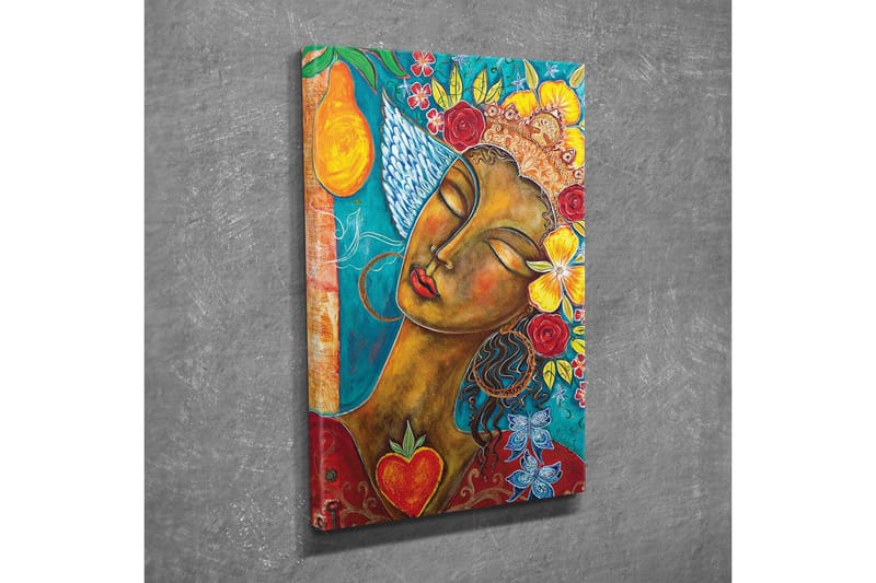 Canvas-taulu - Muotokuva naisesta, jolla on kukkia ja hedelmiä hiuksissaan - Turkoosi / Ruskea / Punainen - Sisustustuotteet - Taulu & taide - Canvas-taulu
