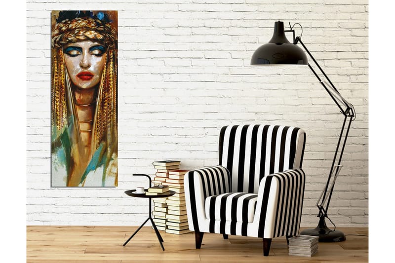 Canvas-taulu - Muotokuva naisesta, jolla on kultaisia koruja ja dramaattinen meikki - Kulta / Musta / Beige - Sisustustuotteet - Taulu & taide - Canvas-taulu