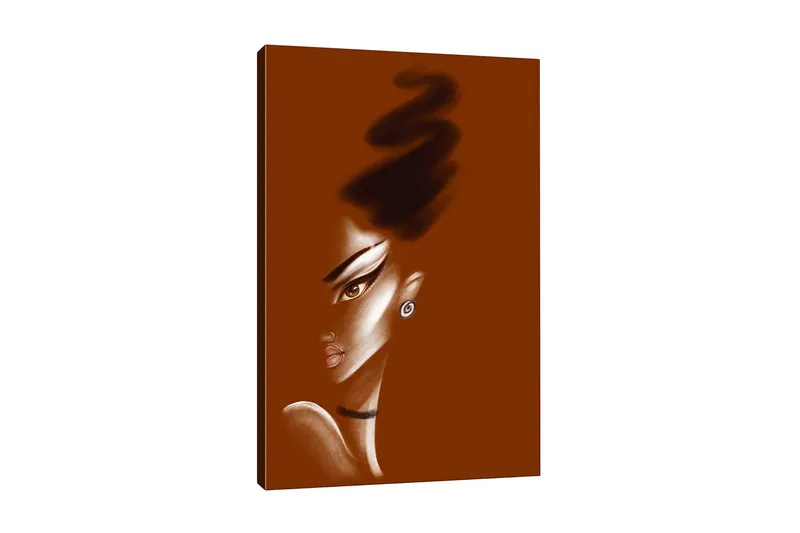 Canvas-taulu - Muotokuva naisesta, jolla on tyylitellyt piirteet ja elegantti kampaus, Tummanruskea / Beige / Musta