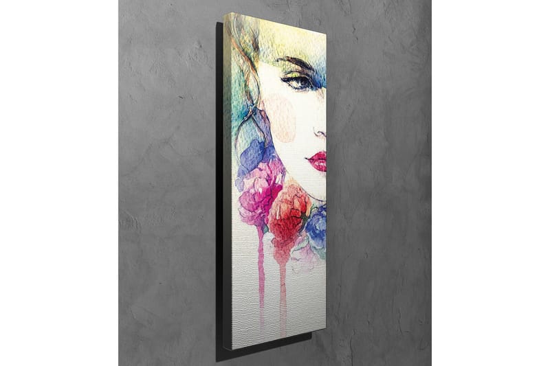 Canvas-taulu - Muotokuva naisesta, jonka kasvojen ympärillä on värikkäitä kukkia - Vaaleanpunainen / Sininen / Keltainen - Sisustustuotteet - Taulu & taide - Canvas-taulu