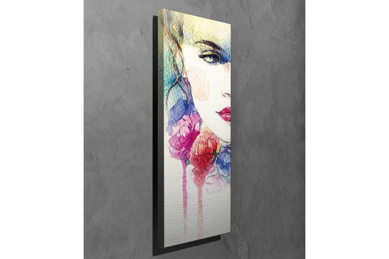 Canvas-taulu - Muotokuva naisesta, jonka kasvojen ympärillä on värikkäitä kukkia - Vaaleanpunainen / Sininen / Keltainen - Sisustustuotteet - Taulu & taide - Canvas-taulu