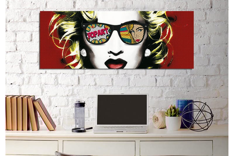 Canvas-taulu - Muotokuva naisesta aurinkolaseissa ja pop-taideaiheissa heijastuksissa - Punainen / Musta / Keltainen - Sisustustuotteet - Taulu & taide - Canvas-taulu
