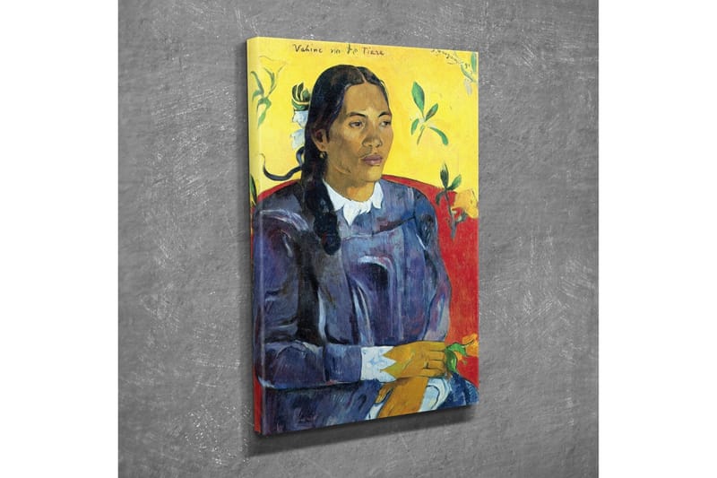 Canvas-taulu - Muotokuva naisesta kukkia kädessään - Tummansininen / Keltainen / Punainen - Sisustustuotteet - Taulu & taide - Canvas-taulu