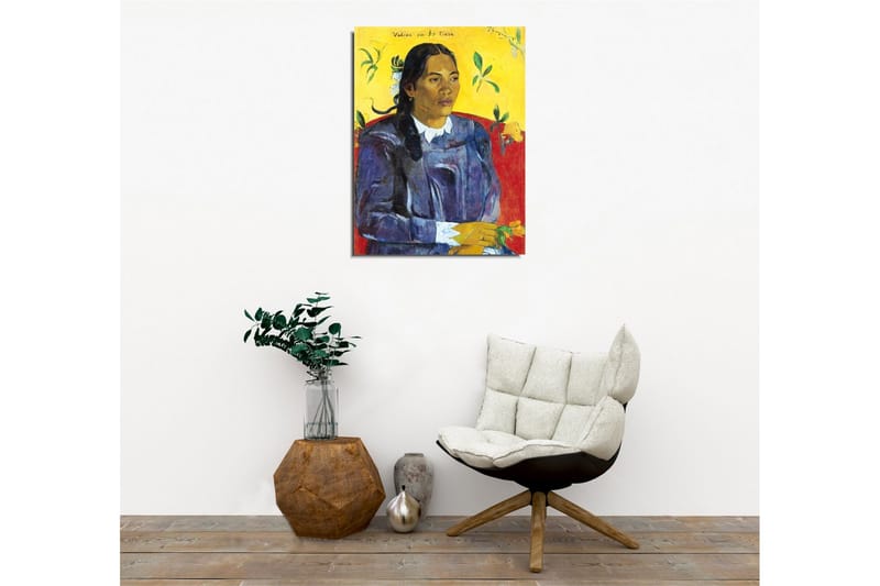 Canvas-taulu - Muotokuva naisesta kukkia kädessään - Tummansininen / Keltainen / Punainen - Sisustustuotteet - Taulu & taide - Canvas-taulu