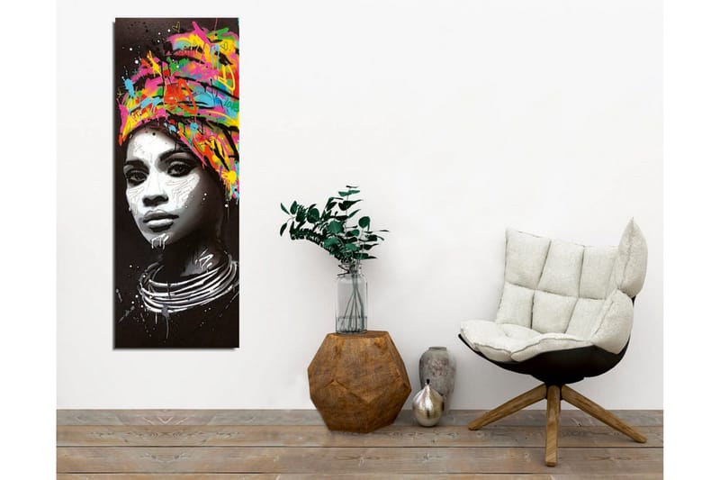 Canvas-taulu - Muotokuva naisesta värikkäässä huivissa - Musta / Vaaleanpunainen / Keltainen - Sisustustuotteet - Taulu & taide - Canvas-taulu
