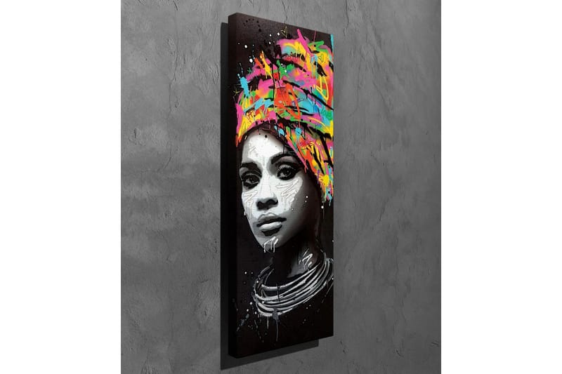 Canvas-taulu - Muotokuva naisesta värikkäässä huivissa - Musta / Vaaleanpunainen / Keltainen - Sisustustuotteet - Taulu & taide - Canvas-taulu