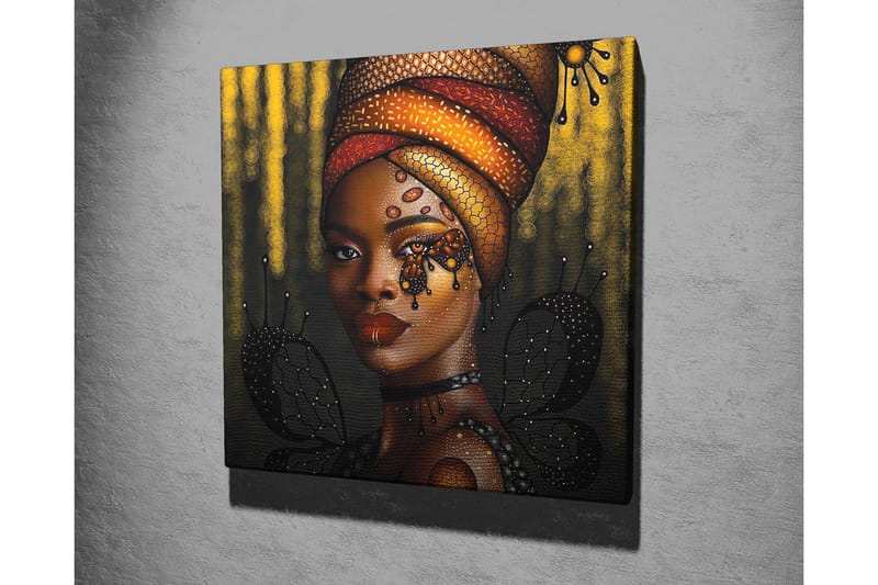 Canvas-taulu - Muotokuva naisesta värikkäässä päähineessä ja perhosissa - Kulta / Musta / Punainen - Sisustustuotteet - Taulu & taide - Canvas-taulu