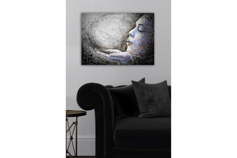 Canvas-taulu - Muotokuva naisesta puhaltamassa hiukkasia käsistään - Harmaa / Sininen / Musta - Sisustustuotteet - Taulu & taide - Canvas-taulu