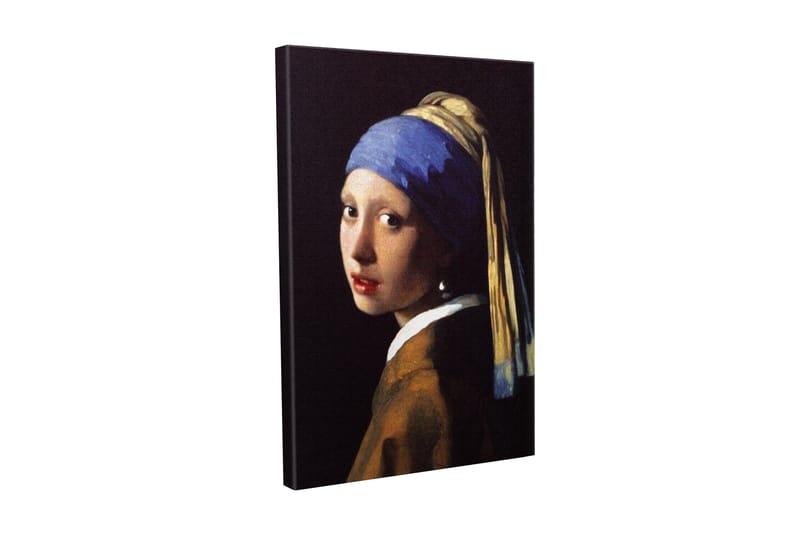 Canvas-taulu - Muotokuva nuoresta naisesta helmikorvakoru ja sininen huivi - Sininen / Beige / Musta - Sisustustuotteet - Taulu & taide - Canvas-taulu