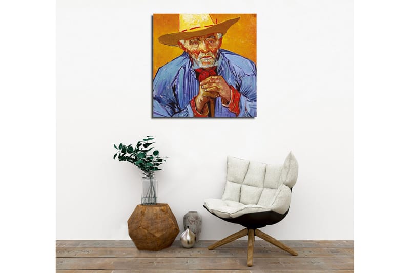 Canvas-taulu - Muotokuva vanhasta miehestä hattu päässään ja sinisessä paidassa - Keltainen / Sininen / Punainen - Sisustustuotteet - Taulu & taide - Canvas-taulu