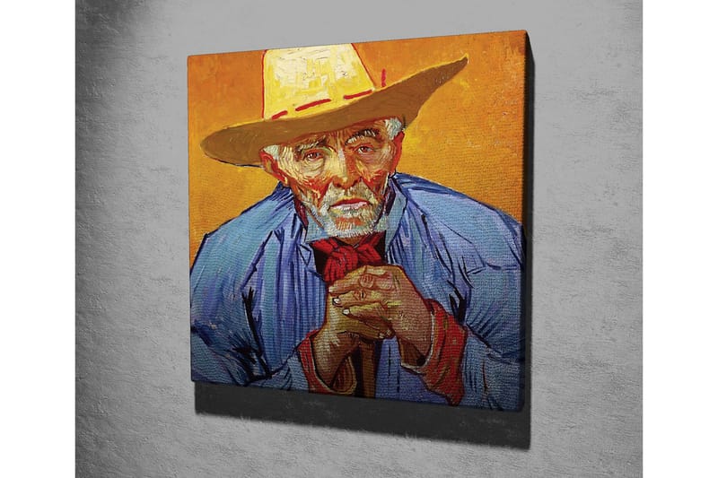 Canvas-taulu - Muotokuva vanhasta miehestä hattu päässään ja sinisessä paidassa - Keltainen / Sininen / Punainen - Sisustustuotteet - Taulu & taide - Canvas-taulu