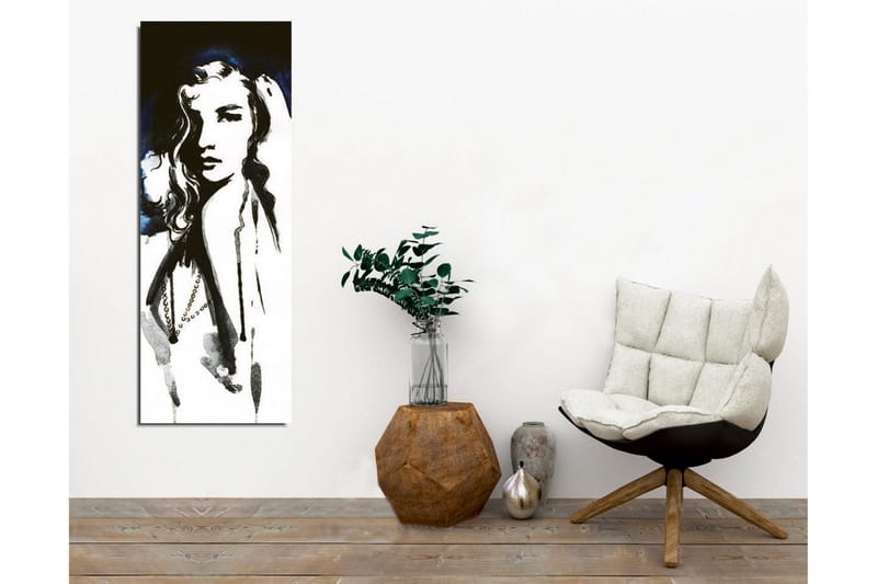 Canvas-taulu - Muotokuva pitkätukkaisesta naisesta, jolla on salaperäinen ilme - Musta / Valkoinen / Tummansininen - Sisustustuotteet - Taulu & taide - Canvas-taulu