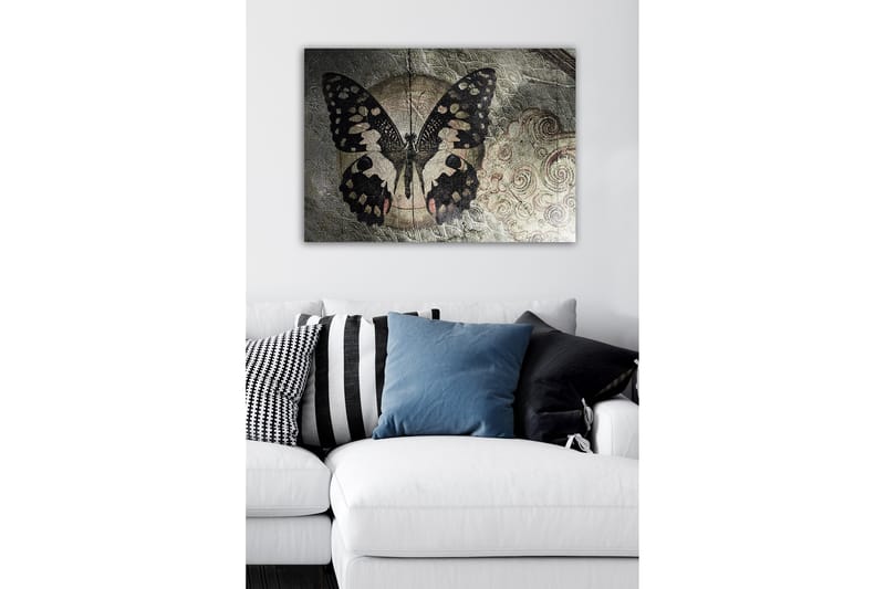 Canvas-taulu - Musta perhonen kuviolla hillittyllä taustalla - Musta / Beige / Harmaa - Sisustustuotteet - Taulu & taide - Canvas-taulu