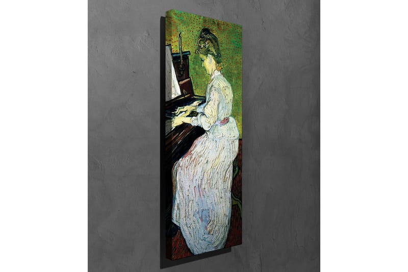 Canvas-taulu - Nainen soittaa pianoa valkoisessa mekossa - Vihreä / Valkoinen / Ruskea - Sisustustuotteet - Taulu & taide - Canvas-taulu