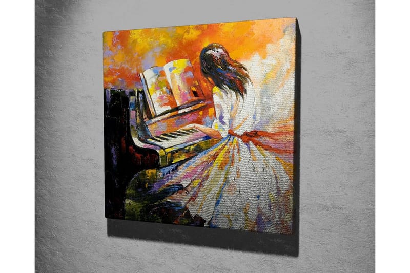 Canvas-taulu - Nainen soittaa pianoa värikkäässä ympäristössä - Oranssi / Valkoinen / Musta - Sisustustuotteet - Taulu & taide - Canvas-taulu