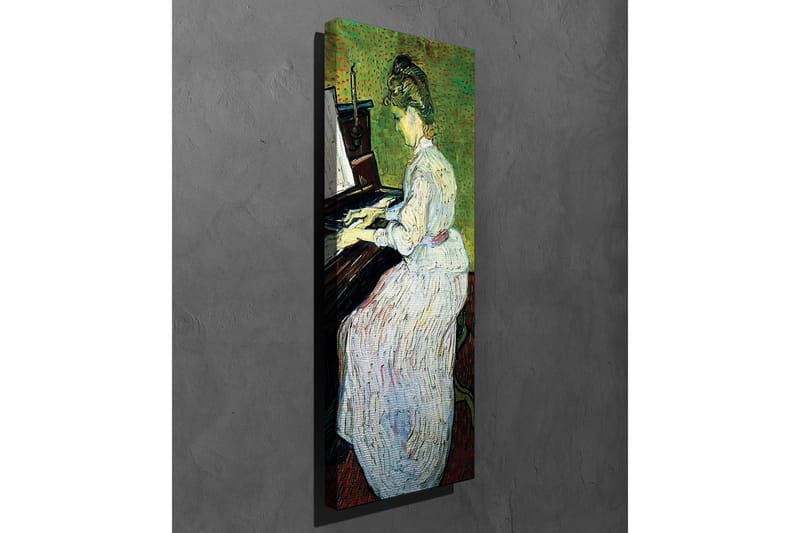 Canvas-taulu - Nainen soittaa pianoa valkoisessa mekossa - Vihreä / Valkoinen / Ruskea - Sisustustuotteet - Taulu & taide - Canvas-taulu