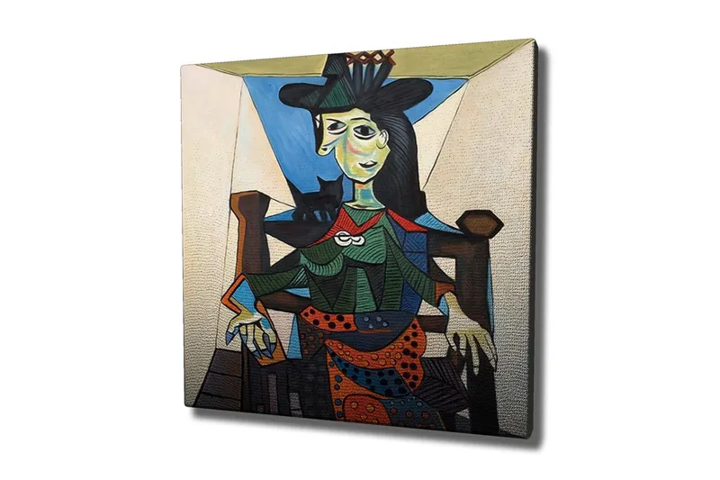 Canvas-taulu - Naisen muotokuva geometrisilla muodoilla ja vahvoilla väreillä, Vihreä / Sininen / Oranssi