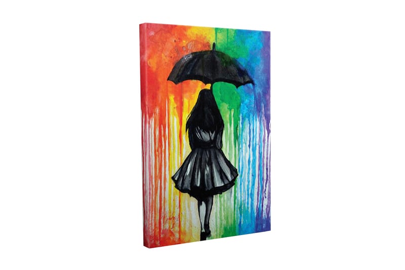 Canvas-taulu - Naisen siluetti sateenvarjon kanssa värikästä taustaa vasten - Musta / Punainen / Vihreä - Sisustustuotteet - Taulu & taide - Canvas-taulu