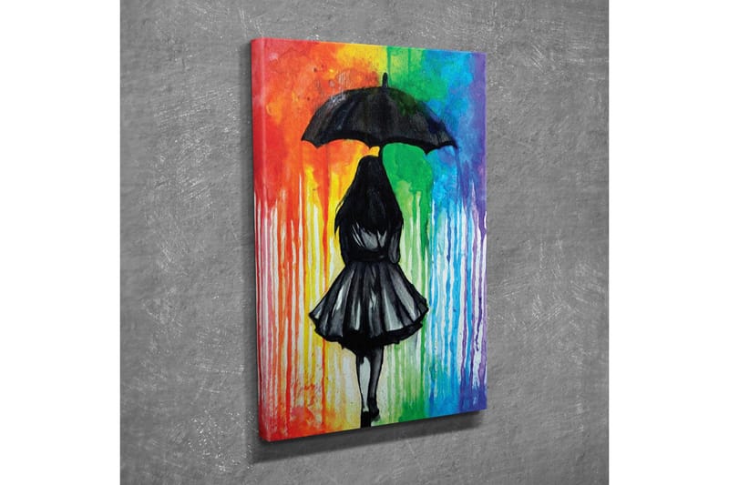 Canvas-taulu - Naisen siluetti sateenvarjon kanssa värikästä taustaa vasten - Musta / Punainen / Vihreä - Sisustustuotteet - Taulu & taide - Canvas-taulu